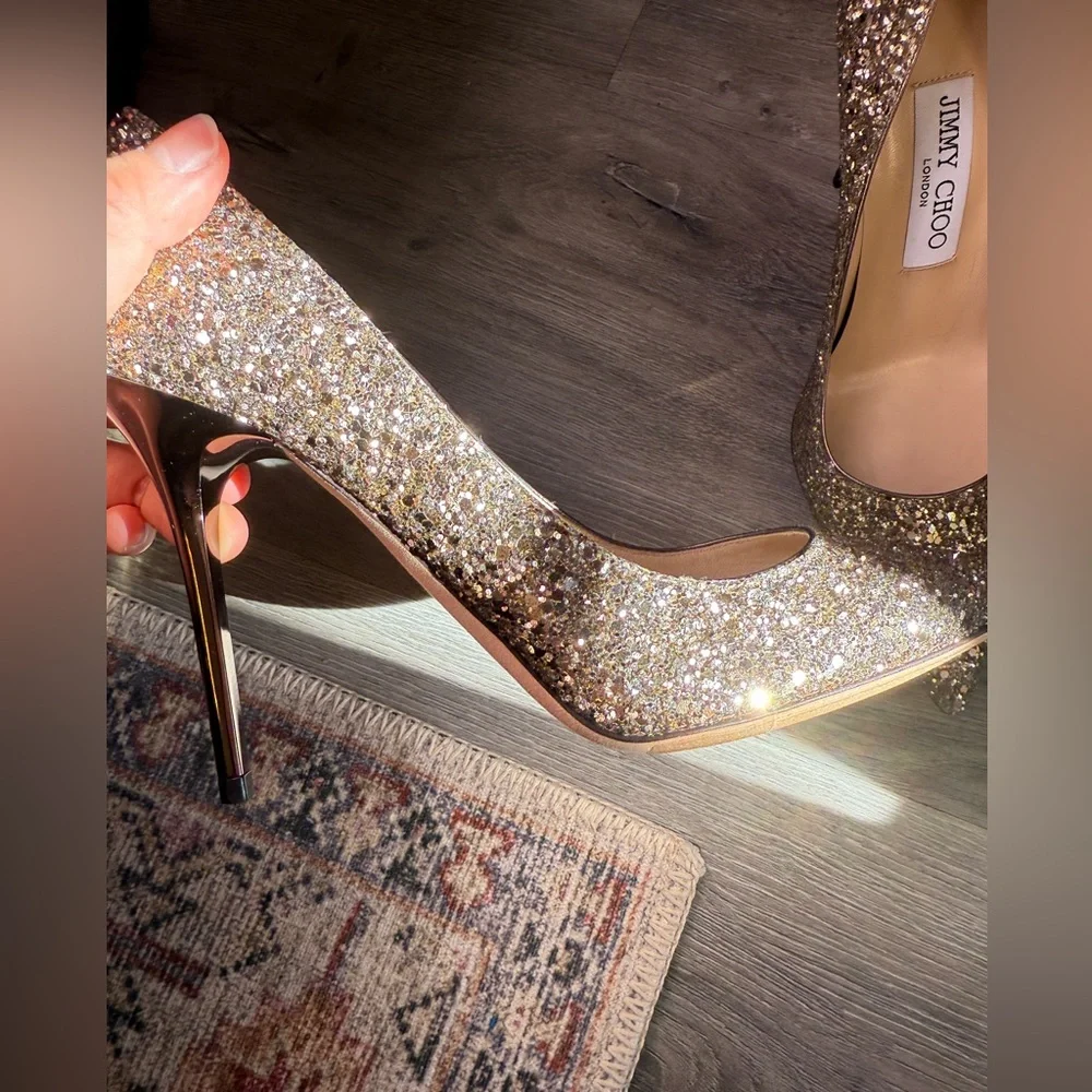 Jimmy Choo Classic Sparkling Glitter Gold Abel Heels - Picture 6 of 12